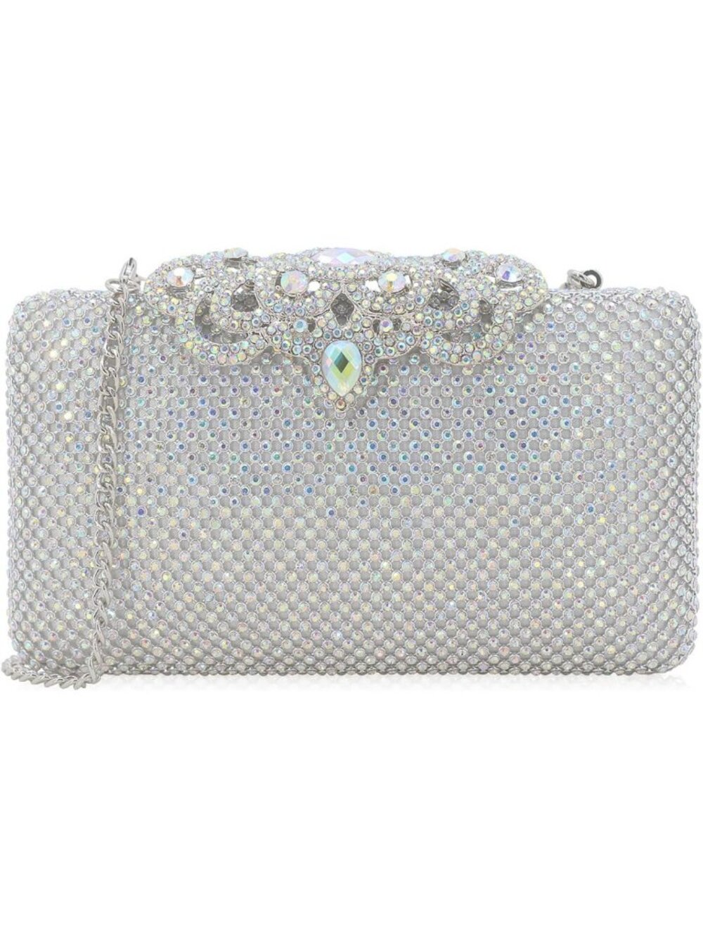 Rhinestone Clutch Bag with Crystal Crown Clasp - Elegant Evening Handbag for